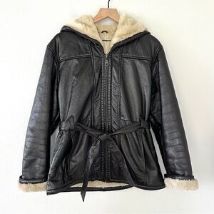 Wilson’s Leather Vintage Faux Fur-Lined Dark Brown Leather Bomber Jacket Sz M